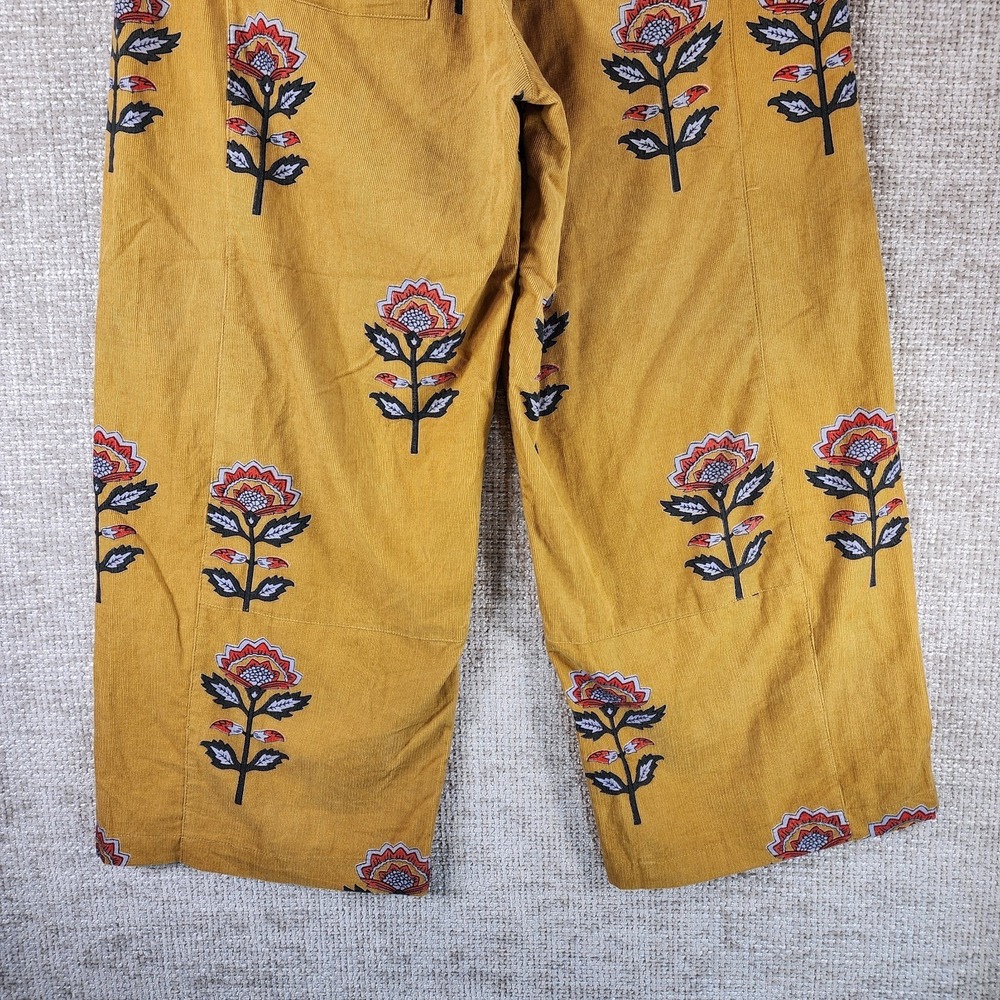 Ivy Jane Floral Print Corduroy Pants Womens S Gold Cropped Wide Leg Pullon EUC - Picture 9 of 11